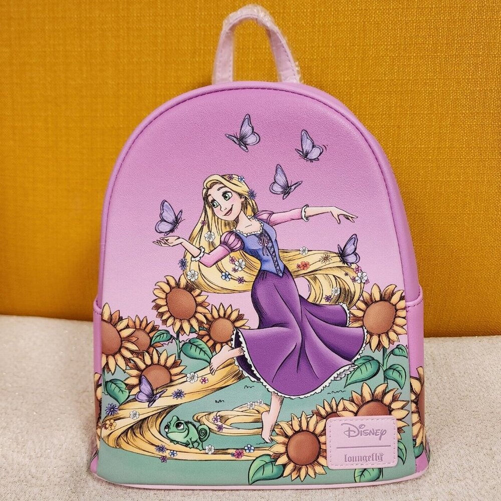 Loungefly Disney Tangled Sunflower Field Rapunzel Pascal Pink Mini Backpack NEW